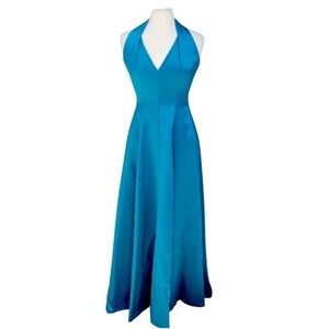 VTG Victor Costa Iridescent Teal Green Deep Halter V-Neck Ball Gown Prom Dress 6